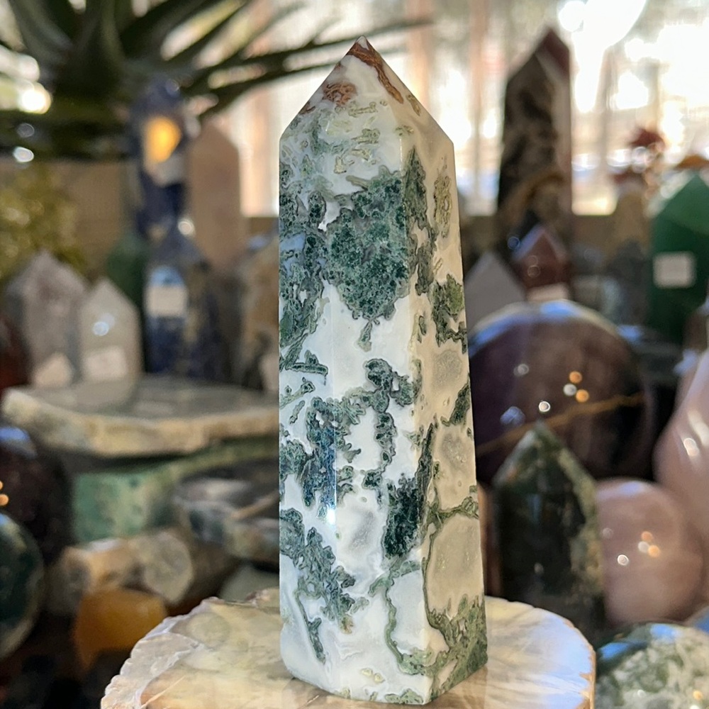 🔥SALE🔥 Moss Agate Crystal Tower With Druzy!